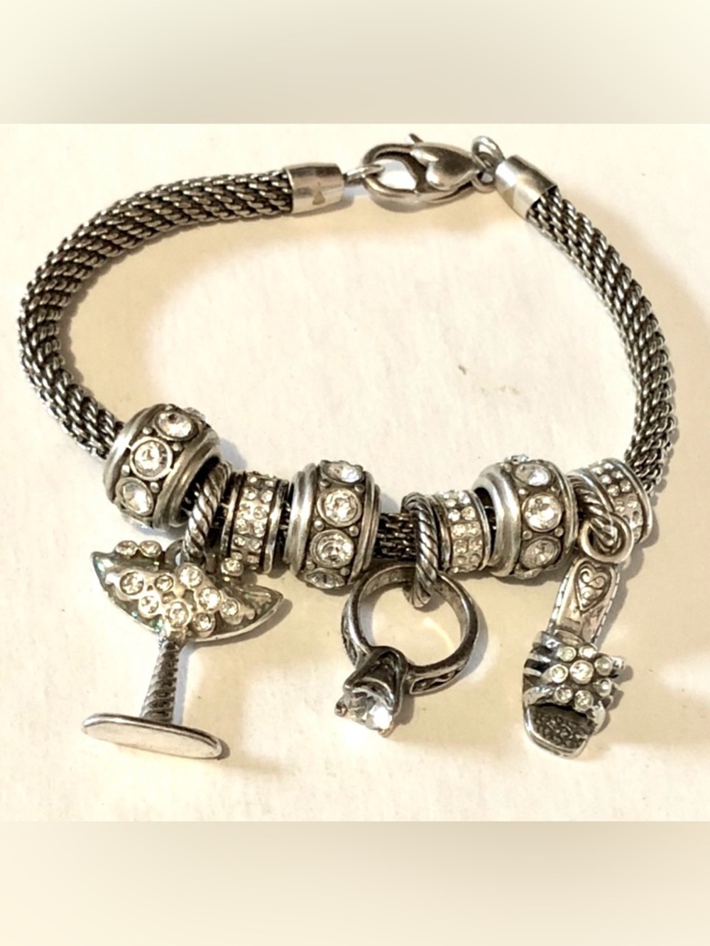 🆕 Brighton Diamond Ring charm Big clear Swarovski crystal set in silver Retired - Picture 5 of 5